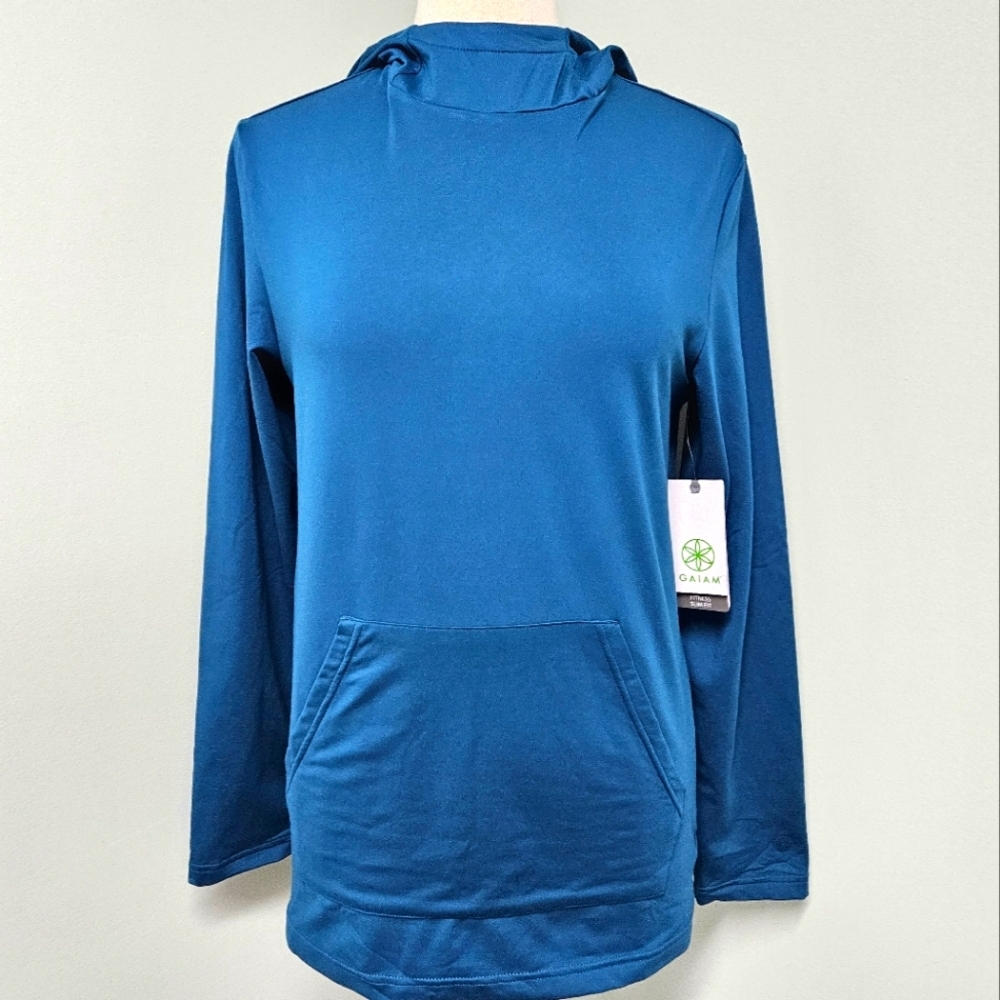 GAIAM Bliss Balance Pullover Hoodie Submerged Teal Turquiose Slim Fit Small NWT